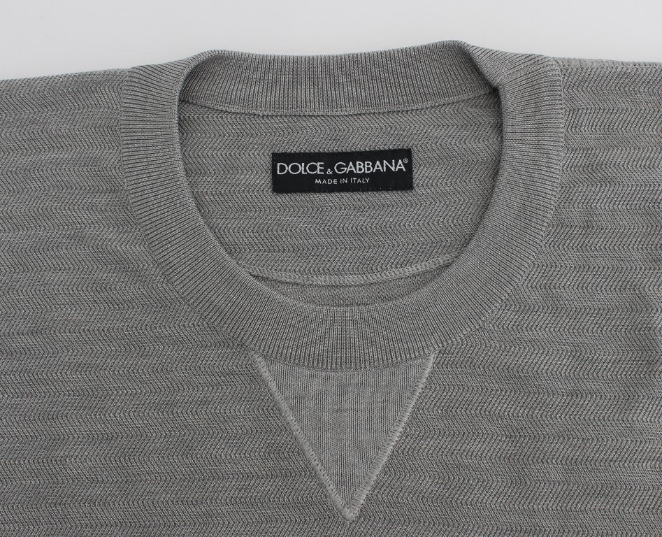 Dolce & Gabbana Elegante jersey de seda gris con cuello redondo
