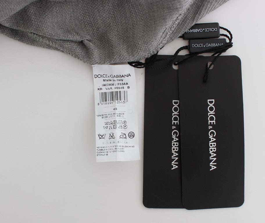 Dolce & Gabbana Elegante jersey de seda gris con cuello redondo