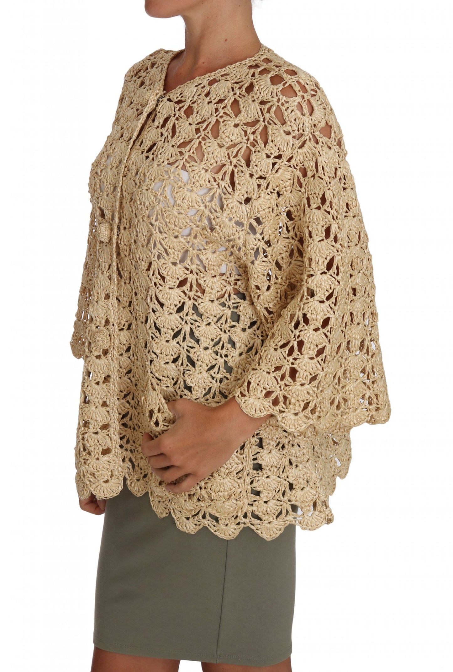 Dolce & Gabbana Cárdigan elegante de rafia de crochet beige
