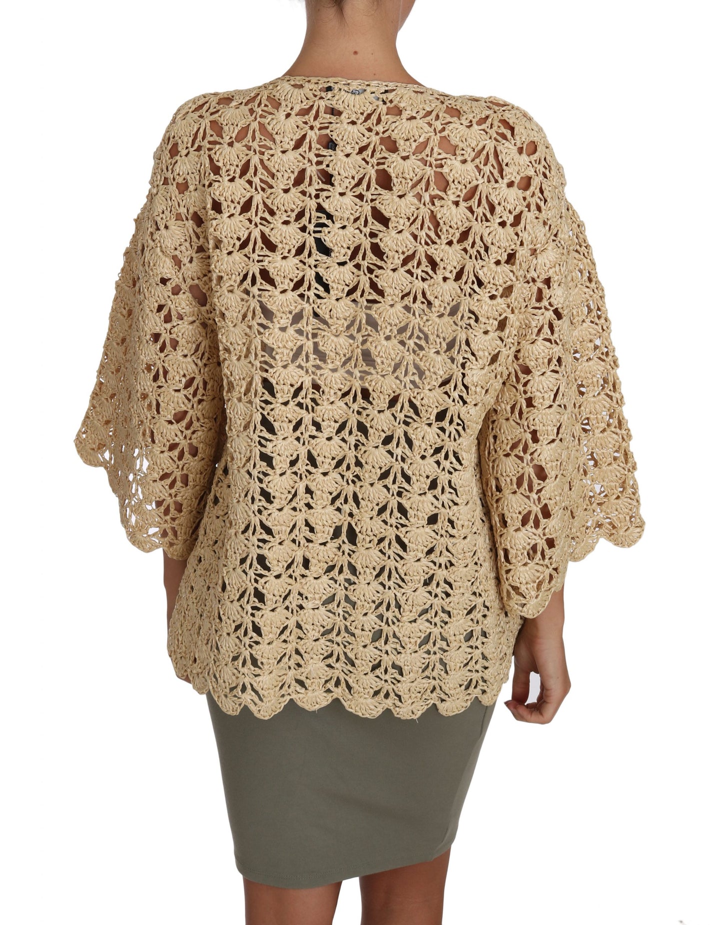 Dolce & Gabbana Cárdigan elegante de rafia de crochet beige