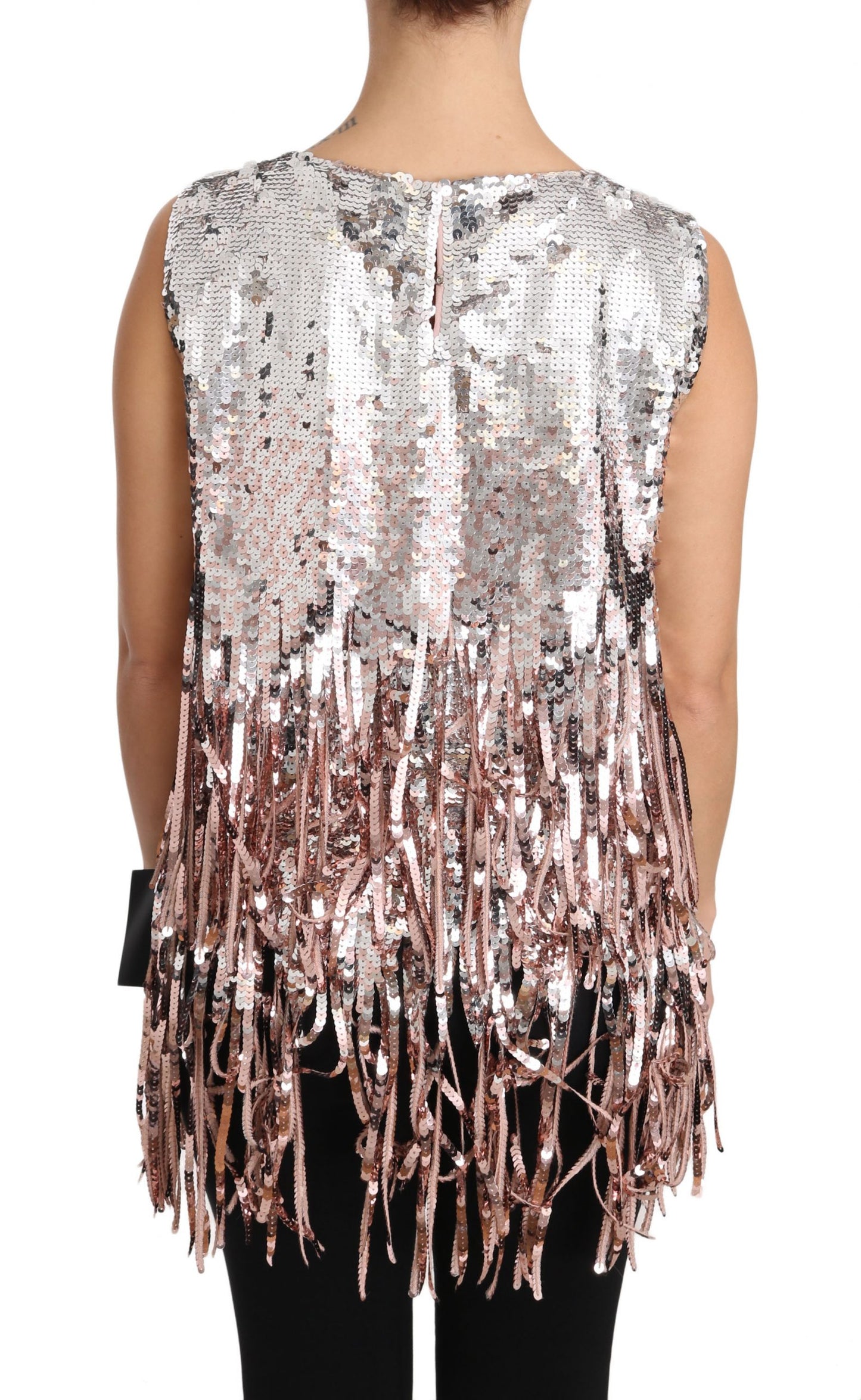 Dolce & Gabbana Golden Pink Sequined Fringe Elegance Top - Elegance Online Limited