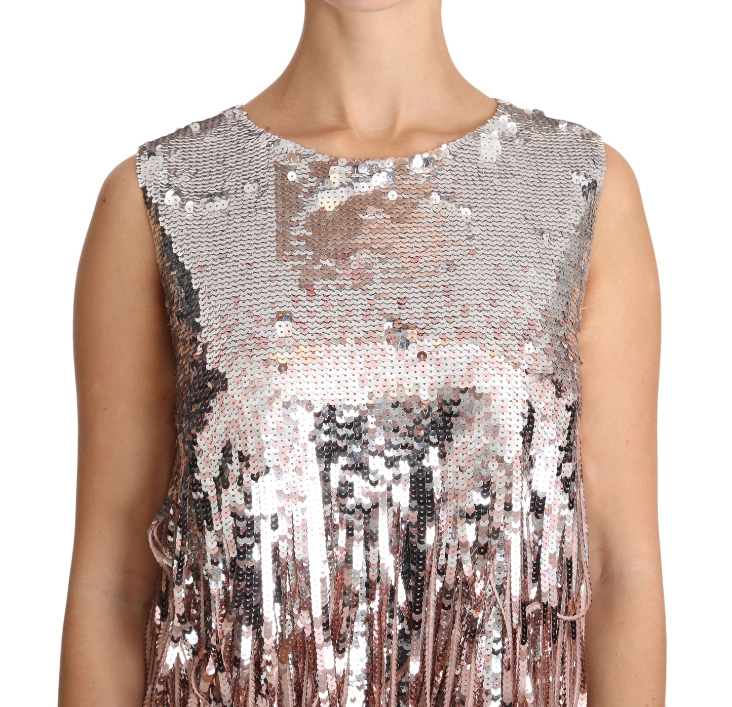Dolce & Gabbana Golden Pink Sequined Fringe Elegance Top - Elegance Online Limited