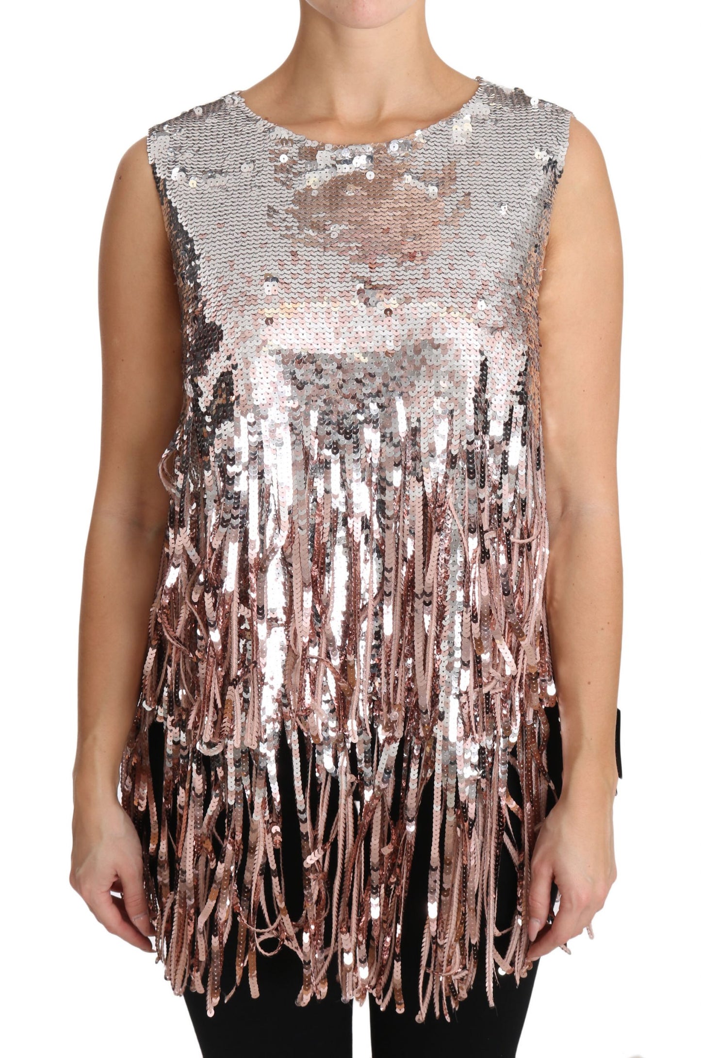 Dolce & Gabbana Golden Pink Sequined Fringe Elegance Top - Elegance Online Limited