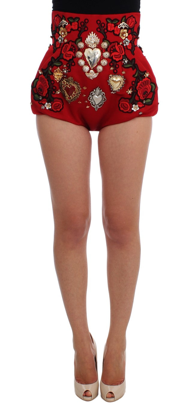 Dolce & Gabbana Mini shorts de seda rojos con adornos de cristales