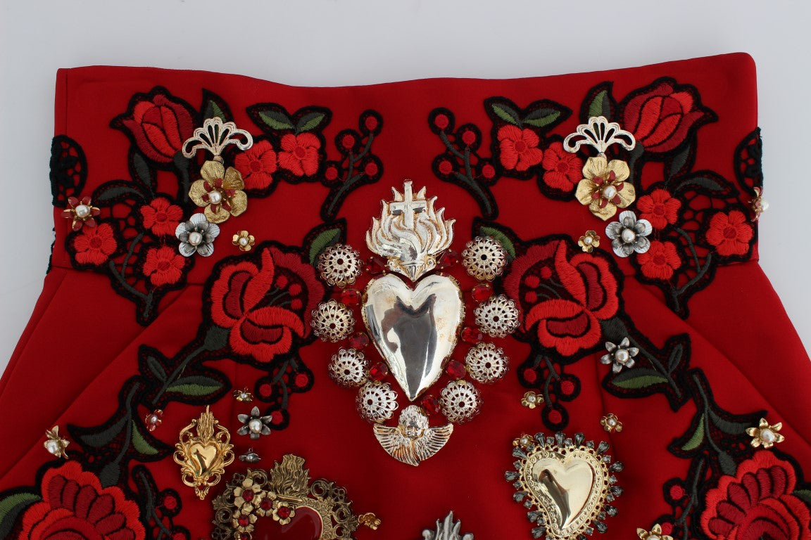 Dolce & Gabbana Mini shorts de seda rojos con adornos de cristales