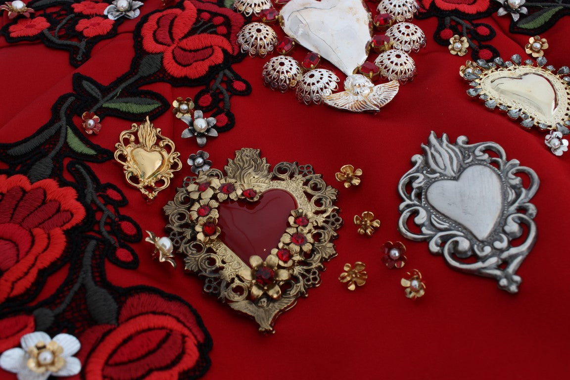 Dolce & Gabbana Mini shorts de seda rojos con adornos de cristales