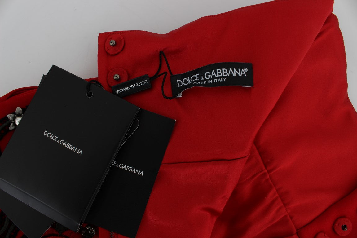 Dolce & Gabbana Mini shorts de seda rojos con adornos de cristales