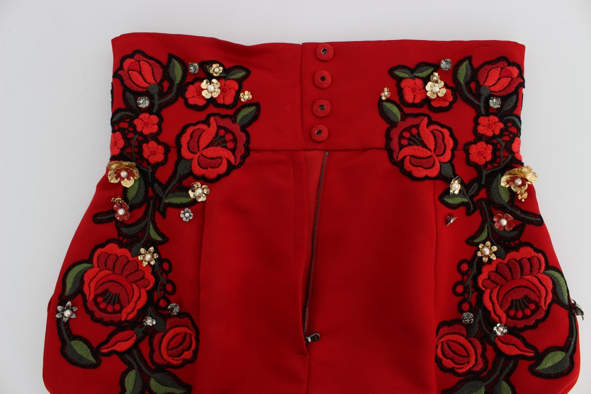 Dolce & Gabbana Mini shorts de seda rojos con adornos de cristales