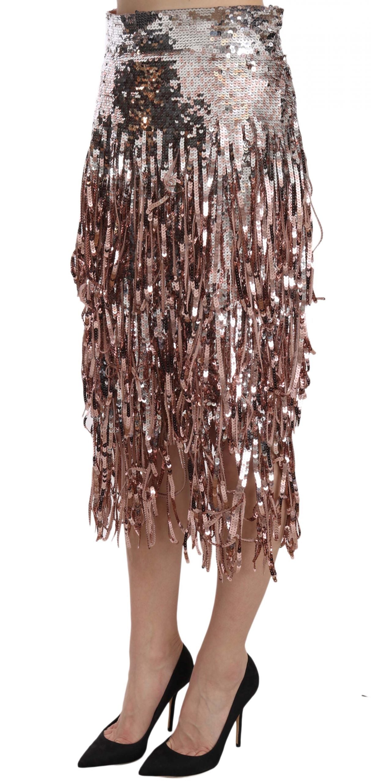 Dolce & Gabbana Metallic Sequin Tulle High-Waist Midi Skirt - Elegance Online Limited