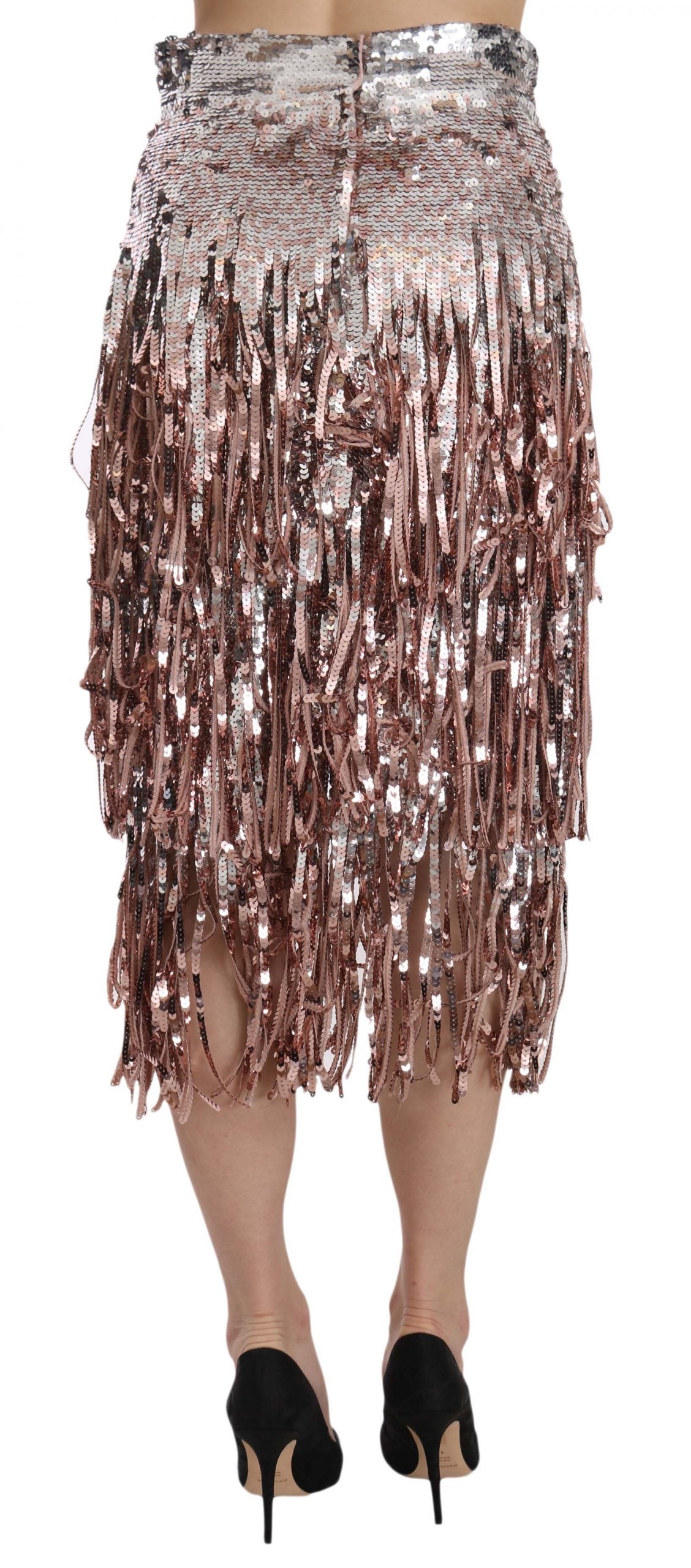 Dolce & Gabbana Metallic Sequin Tulle High-Waist Midi Skirt - Elegance Online Limited
