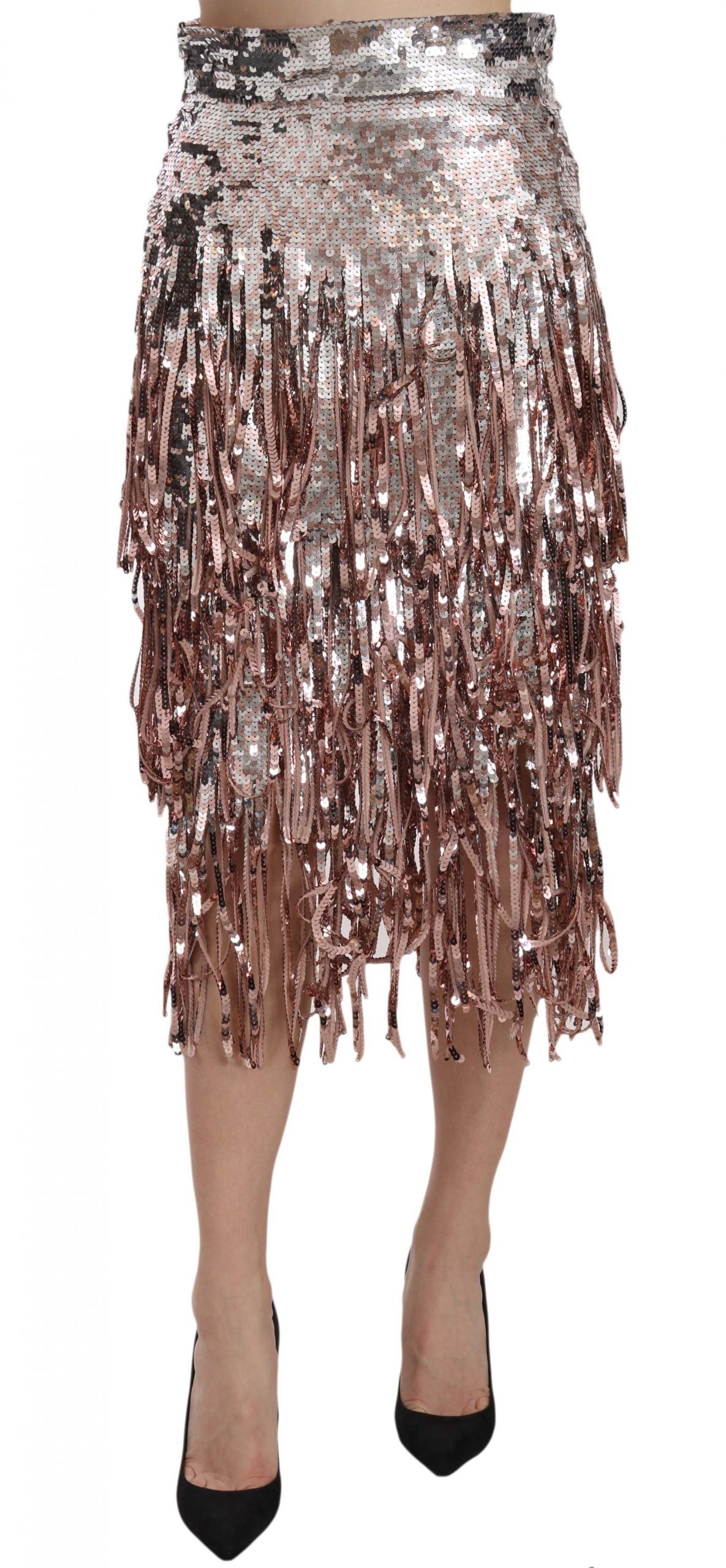 Dolce & Gabbana Metallic Sequin Tulle High-Waist Midi Skirt - Elegance Online Limited
