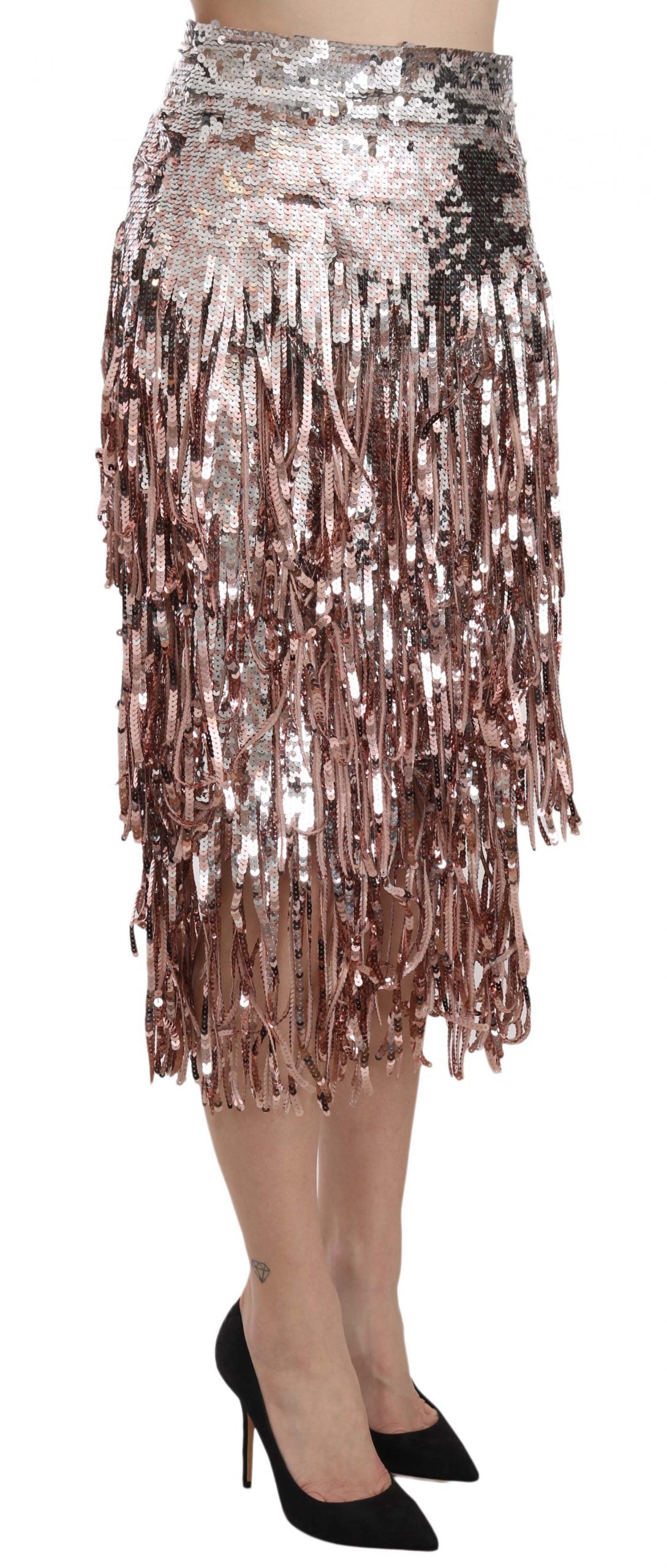 Dolce & Gabbana Metallic Sequin Tulle High-Waist Midi Skirt - Elegance Online Limited