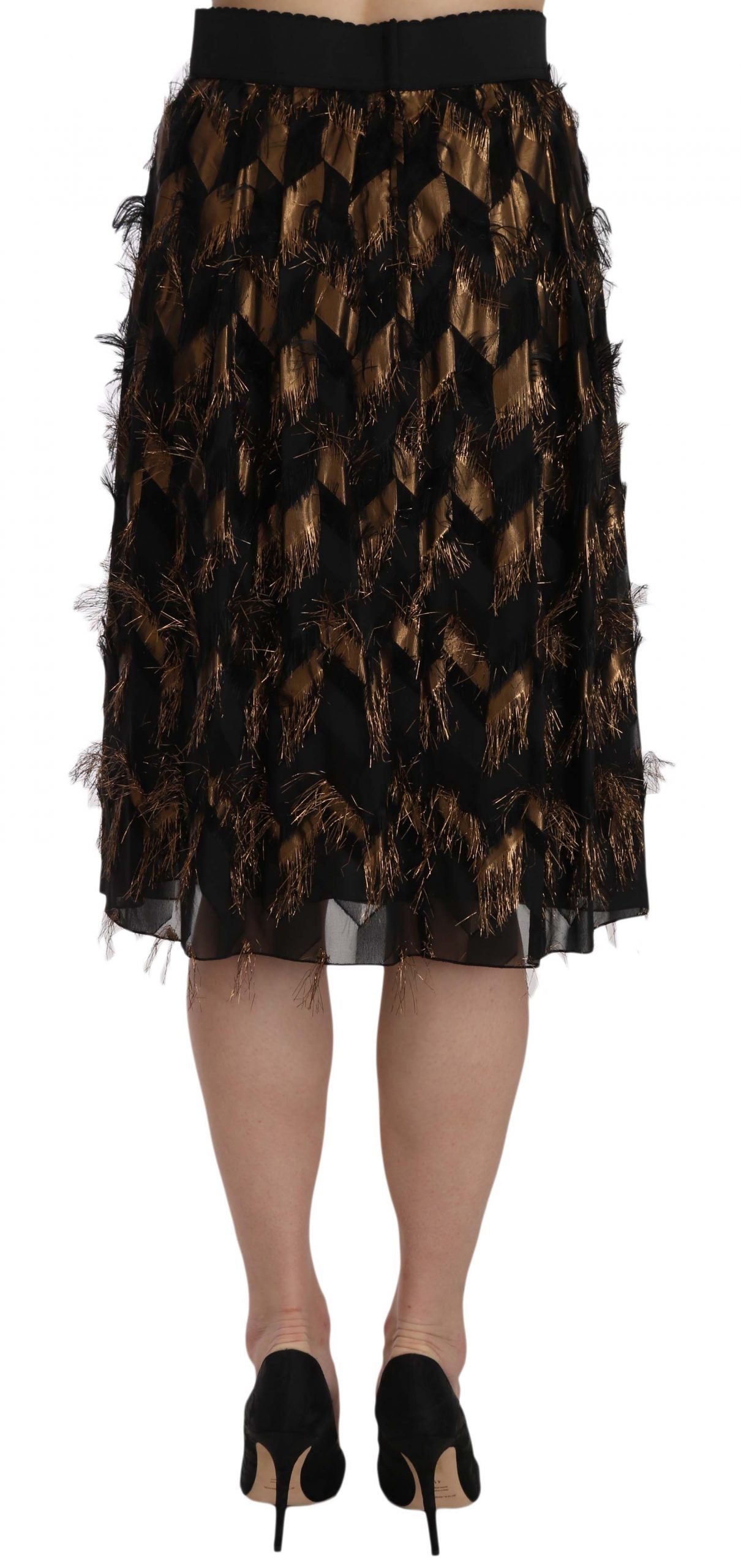 Dolce & Gabbana Elegant Gold Black Silk Blend High Waist Skirt - Elegance Online Limited