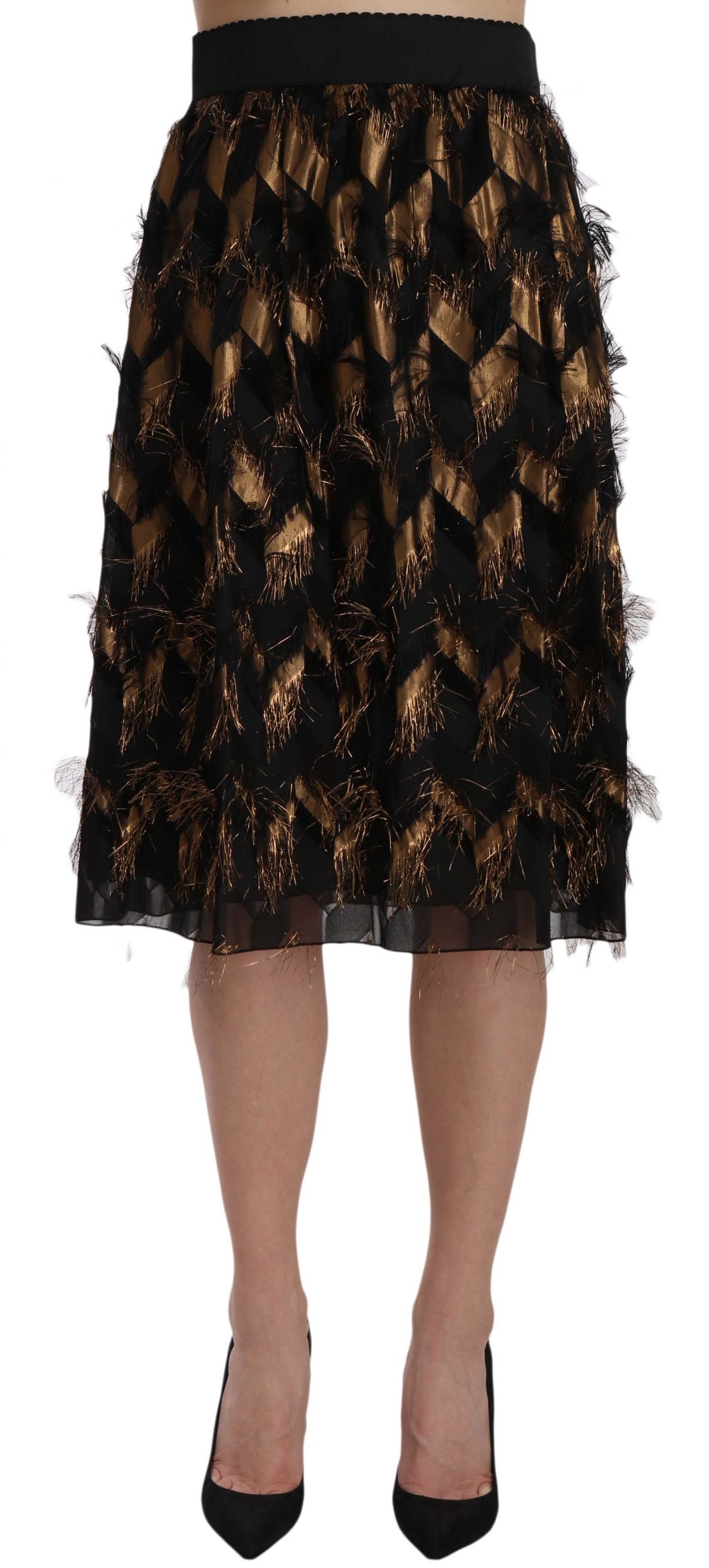 Dolce & Gabbana Elegant Gold Black Silk Blend High Waist Skirt - Elegance Online Limited