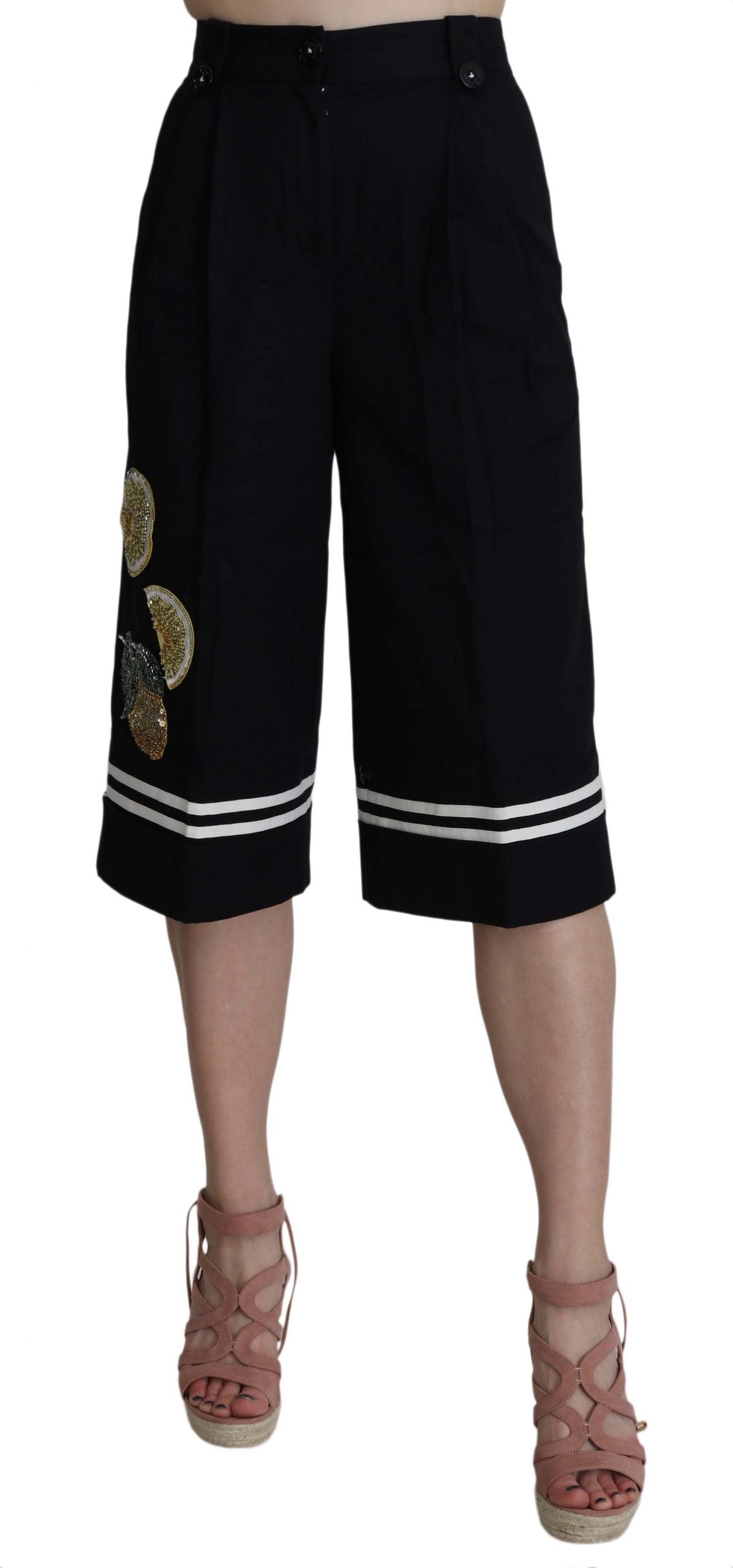 Dolce & Gabbana Elegant High Waist Black Cotton Pants - Elegance Online Limited