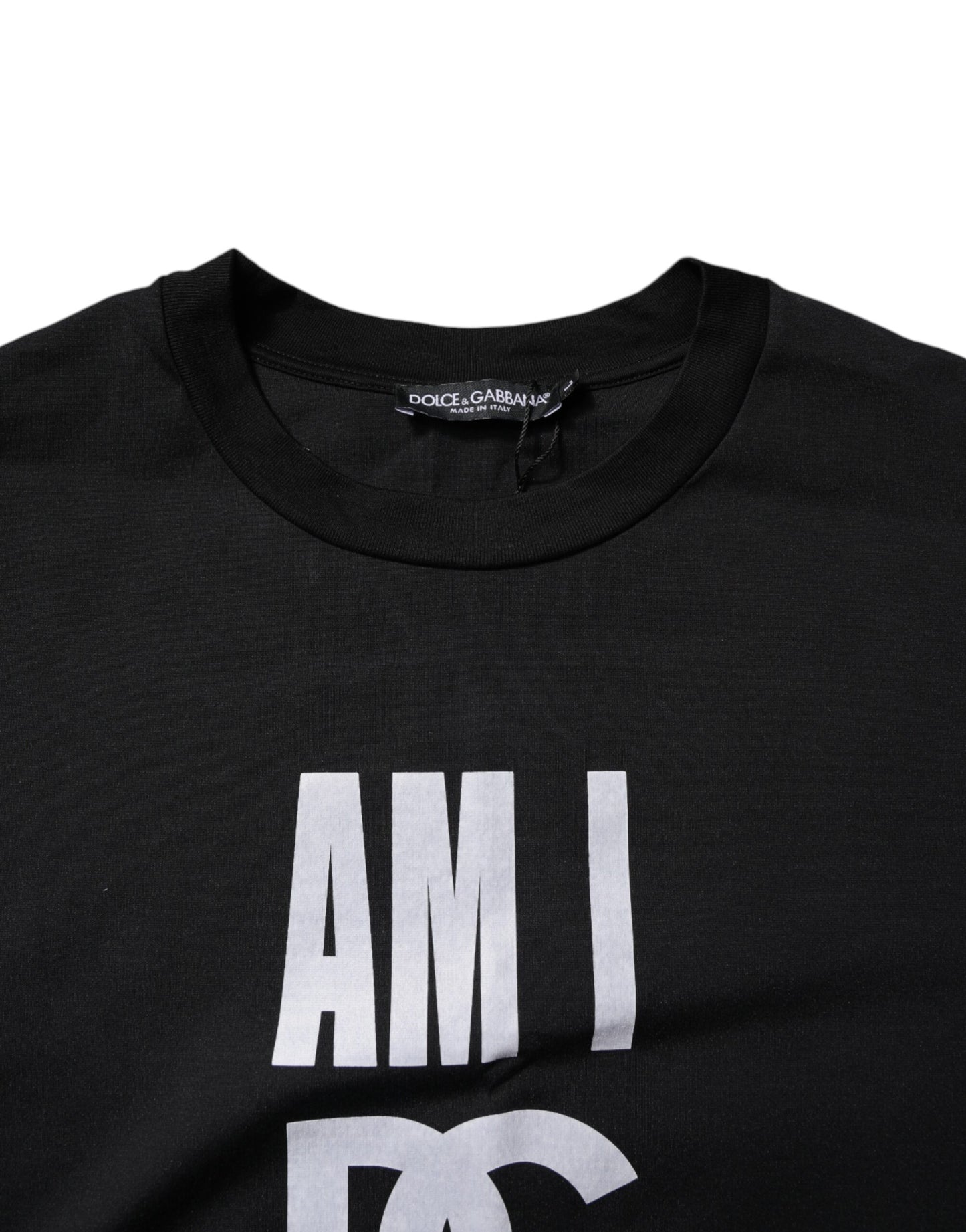 Dolce & Gabbana Black Printed Cotton Crew Neck Tee T-shirt