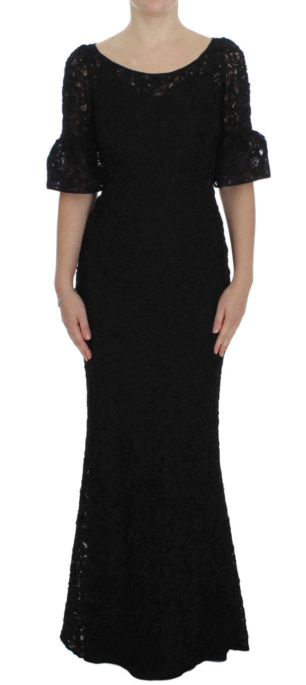 Dolce & Gabbana Elegant Black Floral Lace Maxi Dress - Elegance Online Limited
