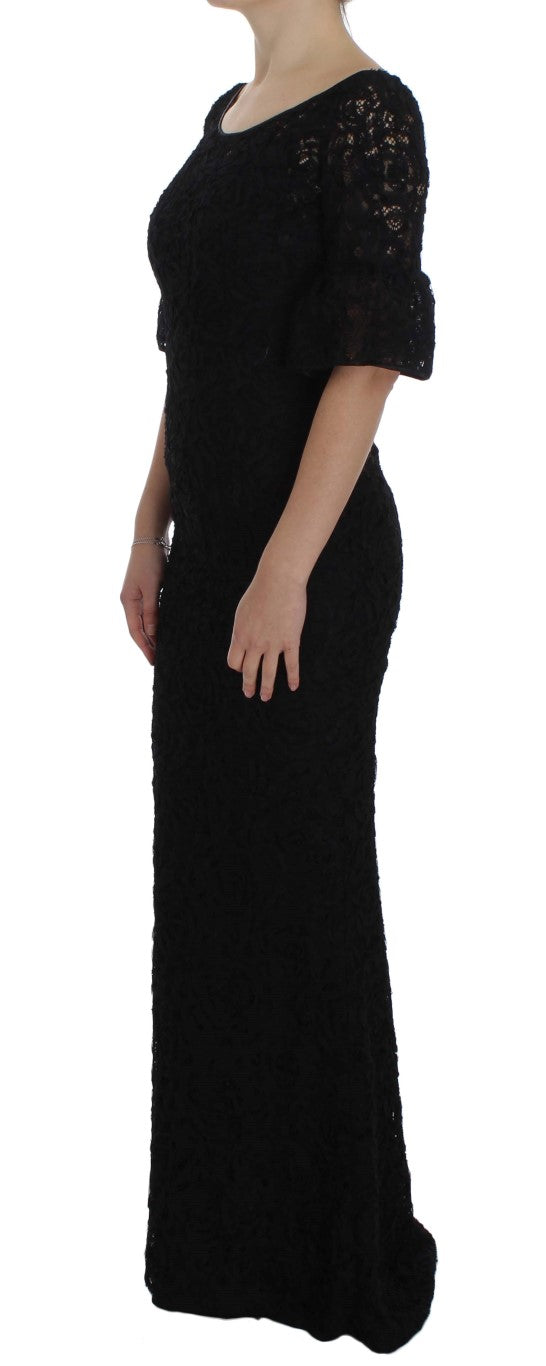 Dolce & Gabbana Elegant Black Floral Lace Maxi Dress - Elegance Online Limited