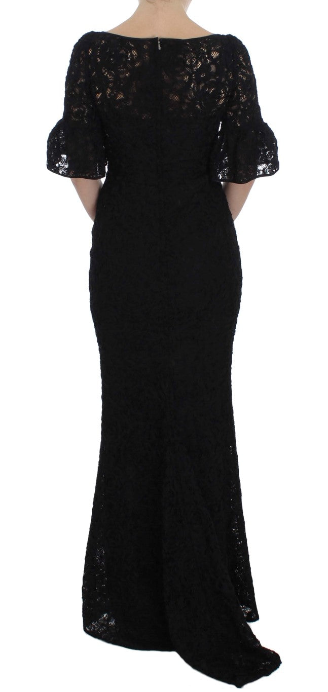 Dolce & Gabbana Elegant Black Floral Lace Maxi Dress - Elegance Online Limited