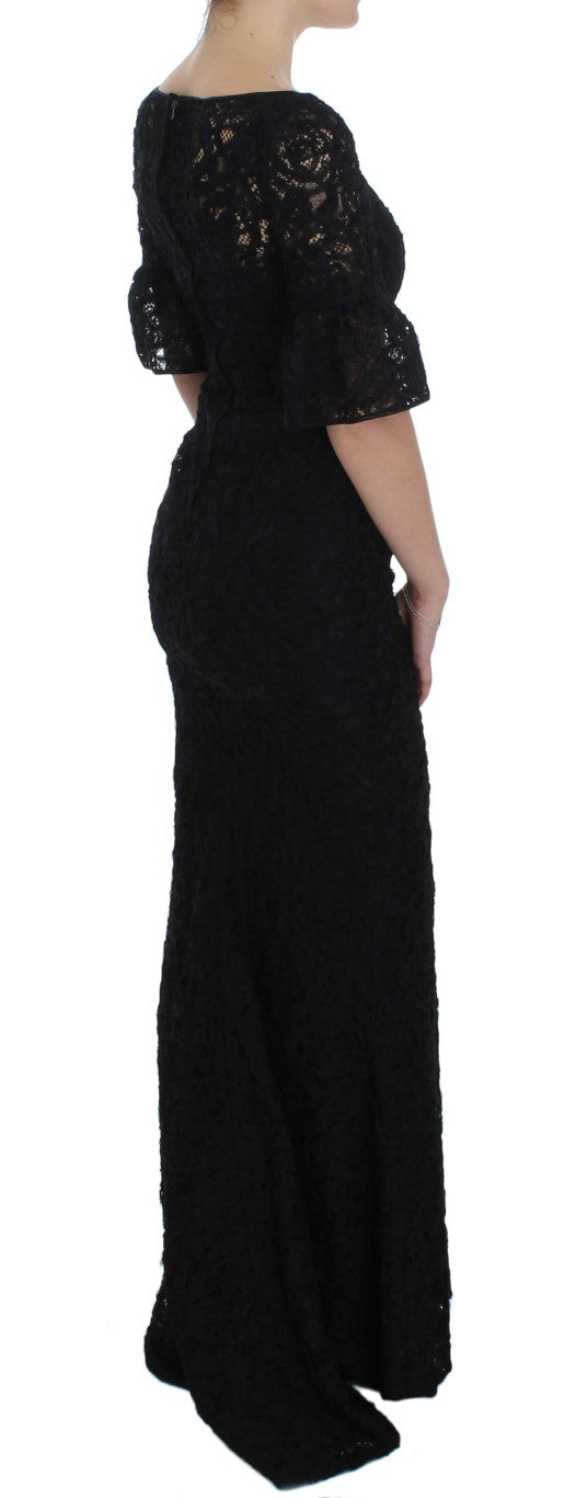 Dolce & Gabbana Elegant Black Floral Lace Maxi Dress - Elegance Online Limited