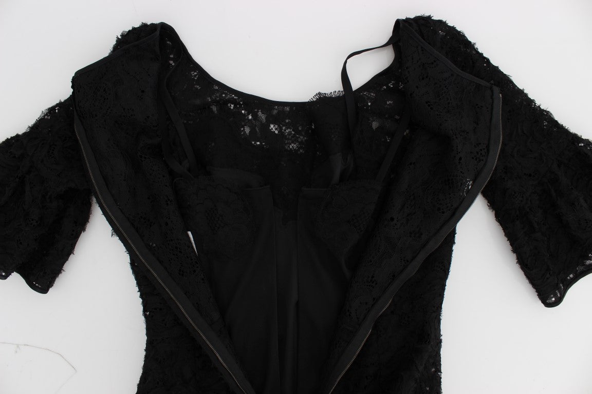Dolce & Gabbana Elegant Black Floral Lace Maxi Dress - Elegance Online Limited