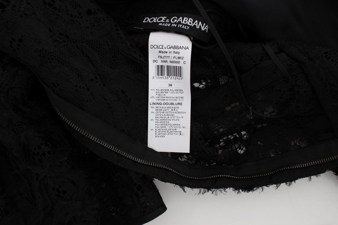 Dolce & Gabbana Elegant Black Floral Lace Maxi Dress - Elegance Online Limited