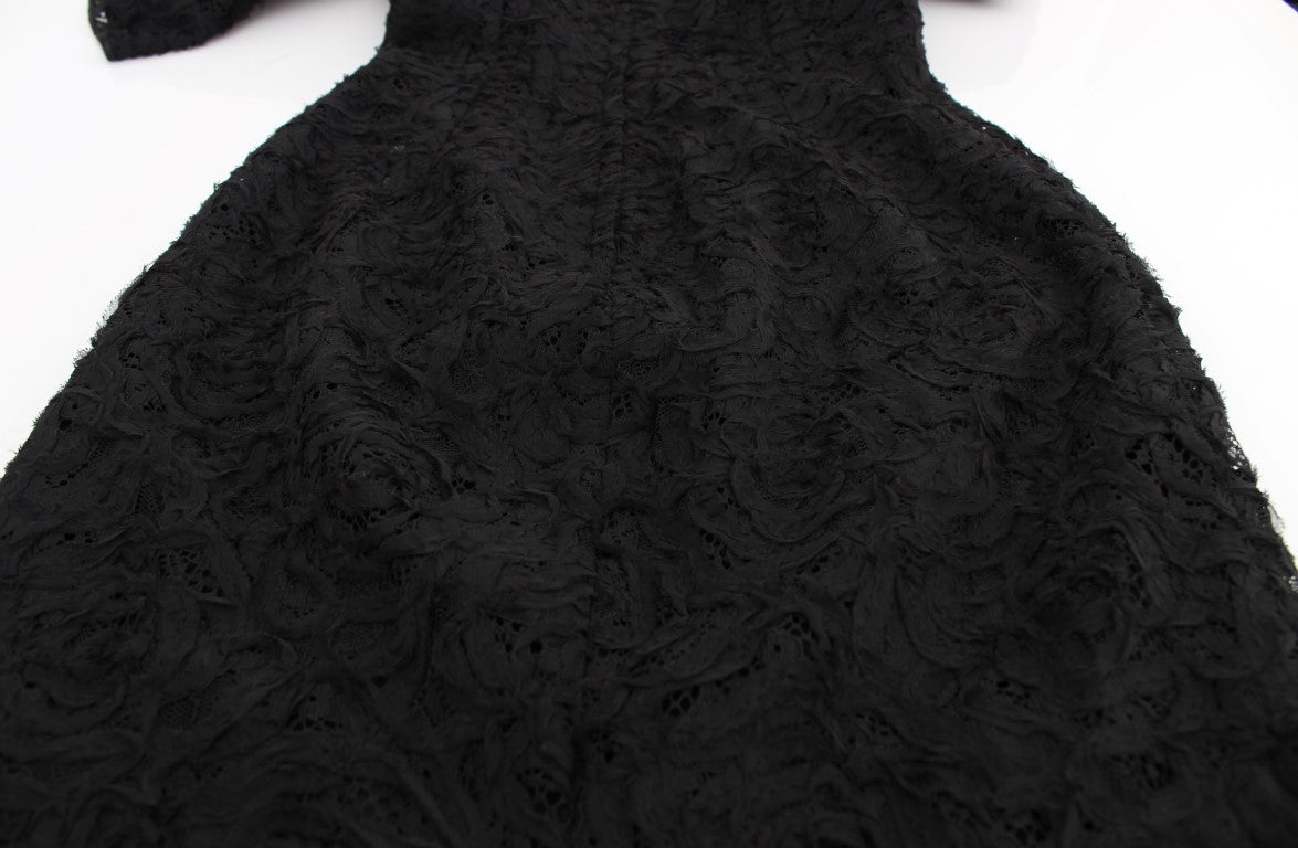 Dolce & Gabbana Elegant Black Floral Lace Maxi Dress - Elegance Online Limited
