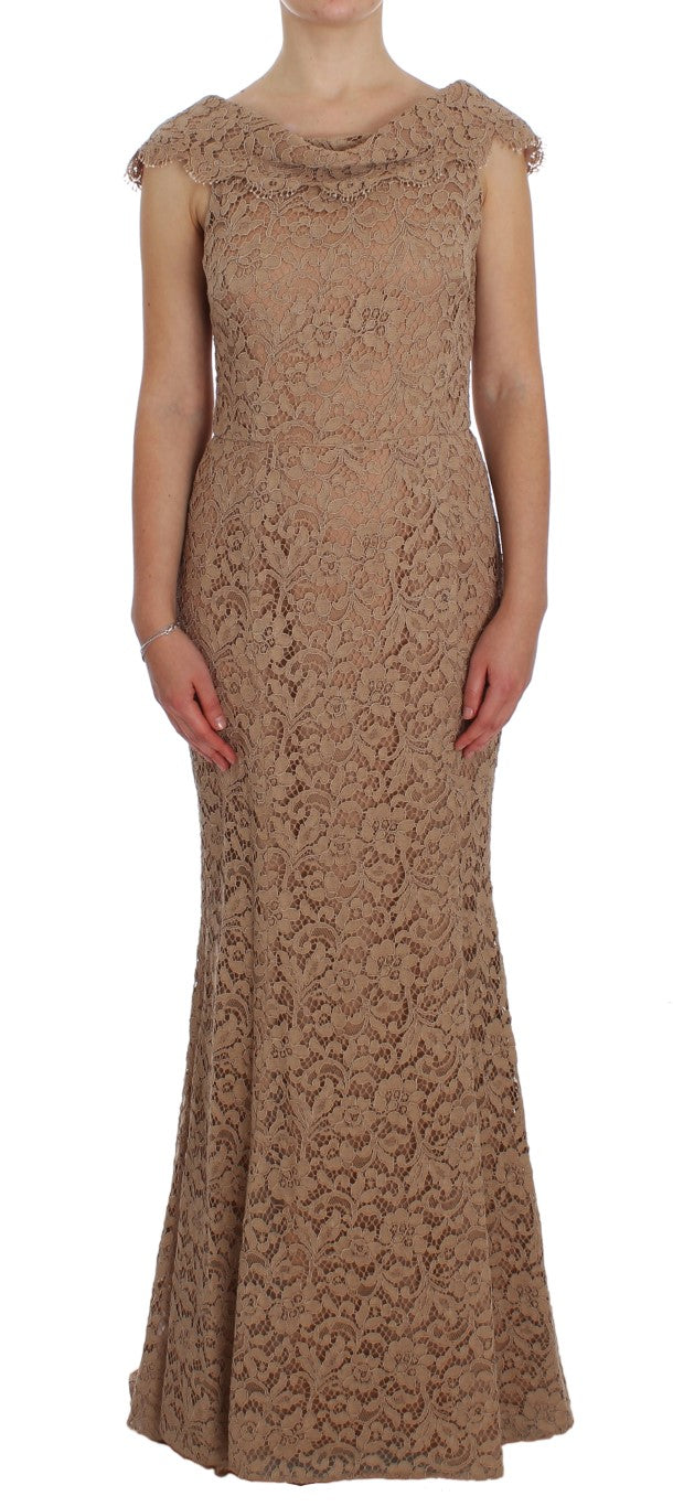 Dolce & Gabbana Elegant Pink Floral Lace Maxi Dress - Elegance Online Limited