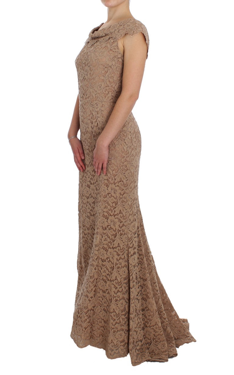 Dolce & Gabbana Elegant Pink Floral Lace Maxi Dress - Elegance Online Limited