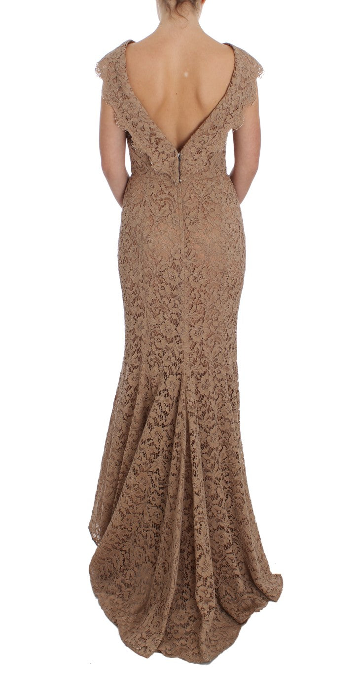 Dolce & Gabbana Elegant Pink Floral Lace Maxi Dress - Elegance Online Limited