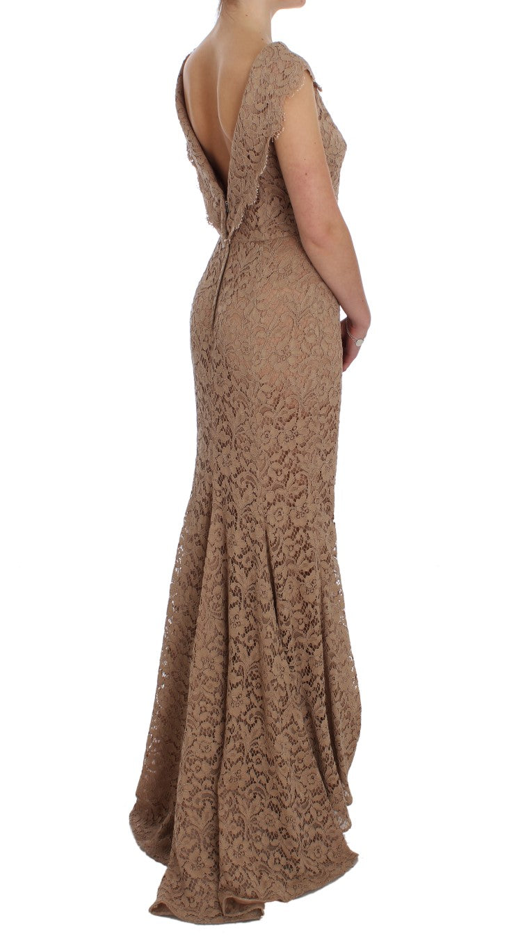 Dolce & Gabbana Elegant Pink Floral Lace Maxi Dress - Elegance Online Limited