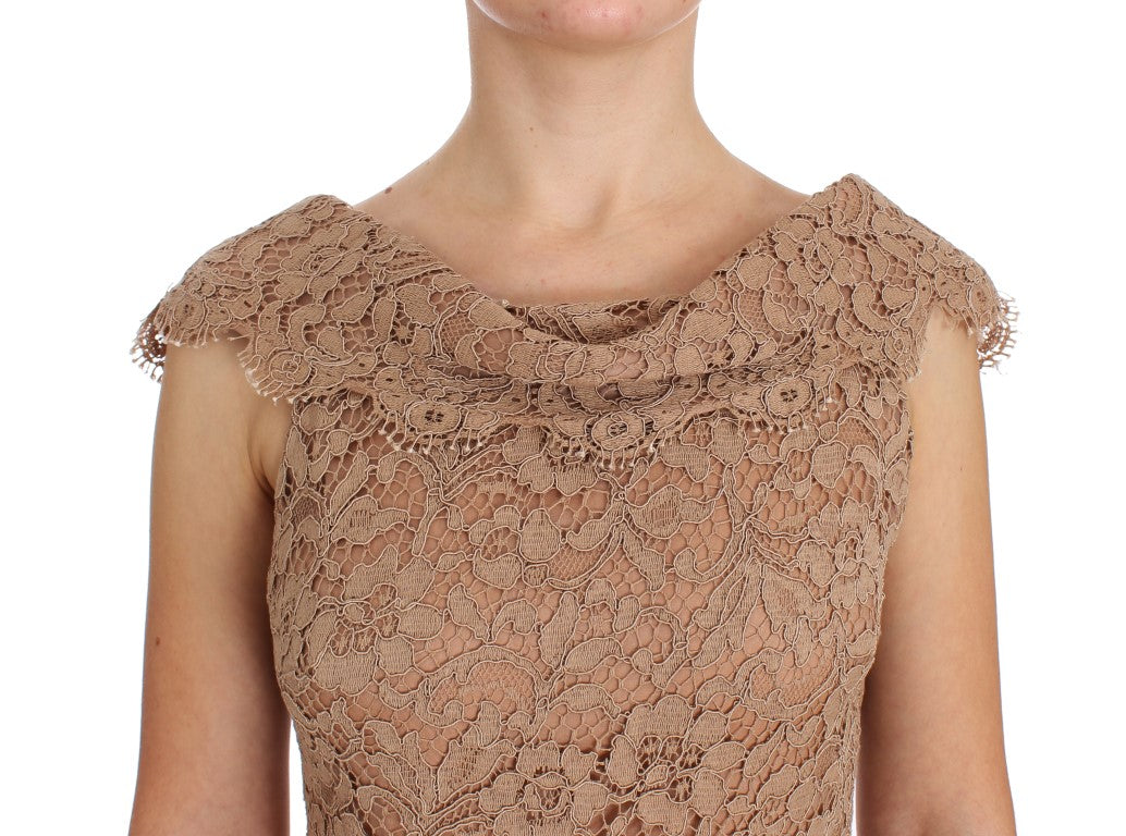 Dolce & Gabbana Elegant Pink Floral Lace Maxi Dress - Elegance Online Limited