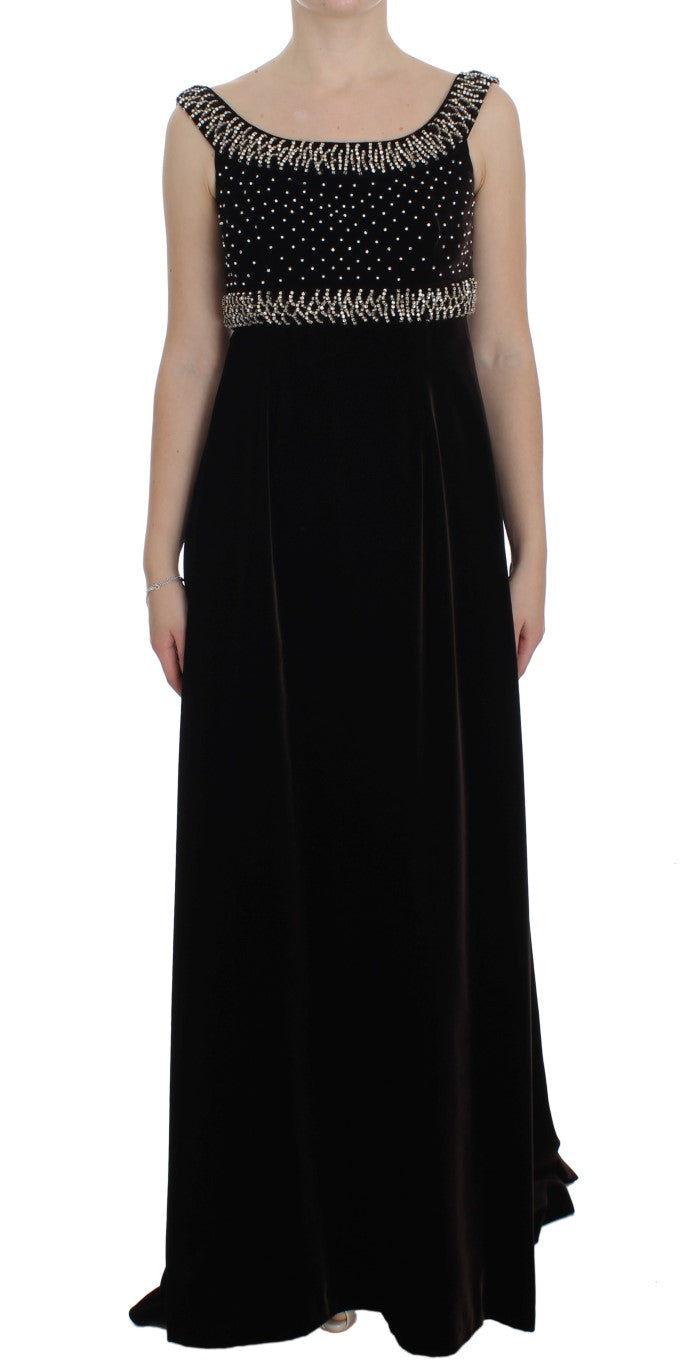 Dolce & Gabbana Elegant Brown Velvet Crystal Gown - Elegance Online Limited
