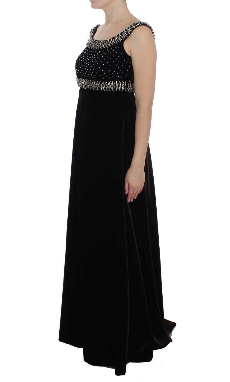 Dolce & Gabbana Elegant Brown Velvet Crystal Gown - Elegance Online Limited