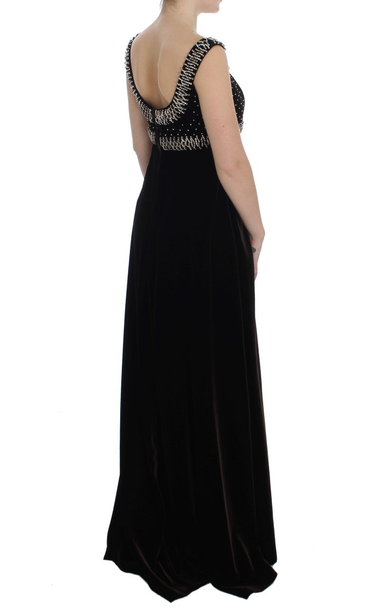 Dolce & Gabbana Elegant Brown Velvet Crystal Gown - Elegance Online Limited