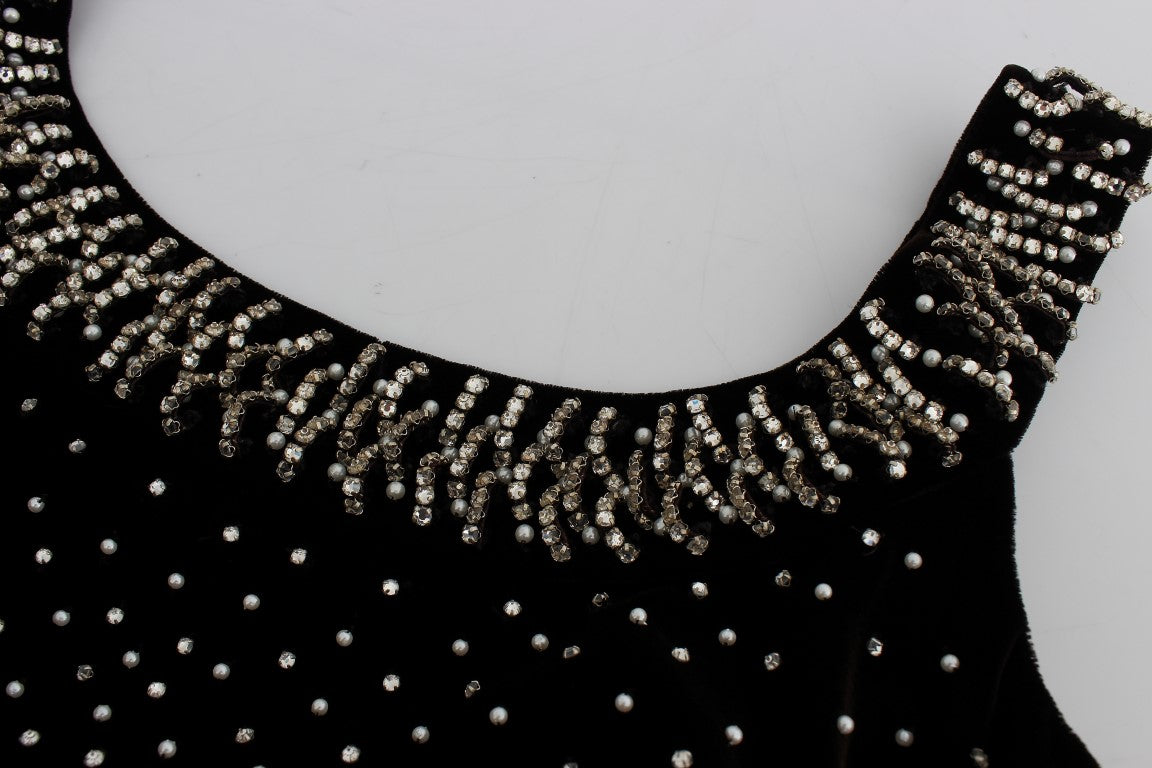 Dolce & Gabbana Elegant Brown Velvet Crystal Gown - Elegance Online Limited