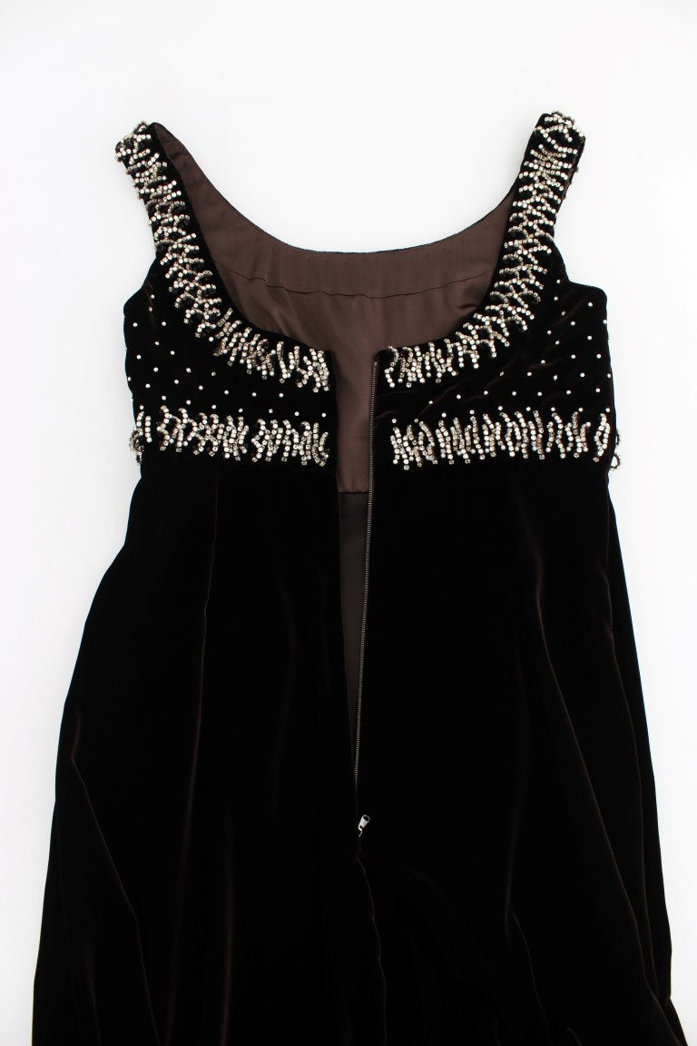 Dolce & Gabbana Elegant Brown Velvet Crystal Gown - Elegance Online Limited