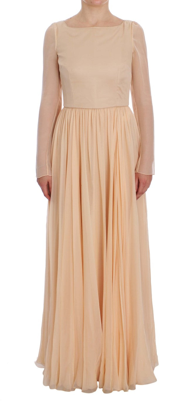 Dolce & Gabbana Elegant Beige Silk Full Length Sheath Dress - Elegance Online Limited