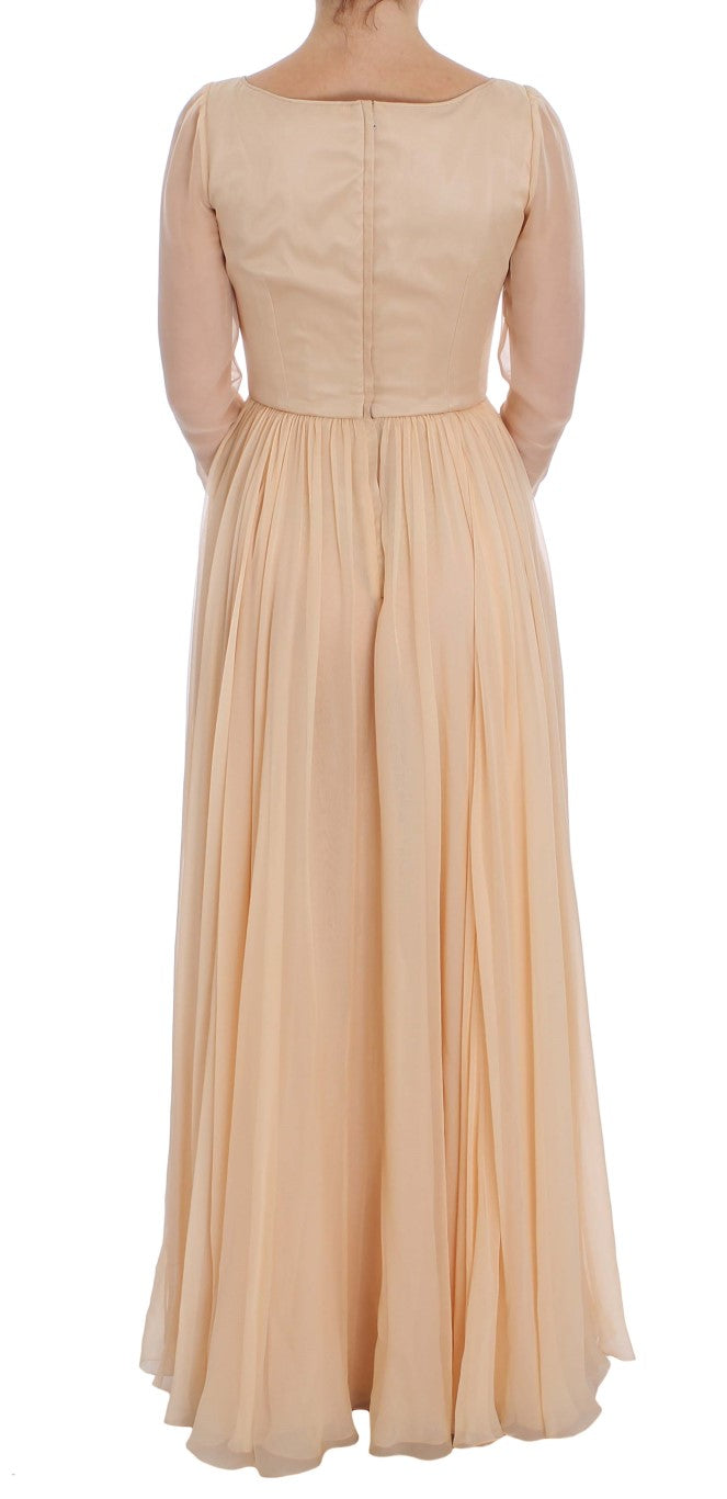 Dolce & Gabbana Elegant Beige Silk Full Length Sheath Dress - Elegance Online Limited