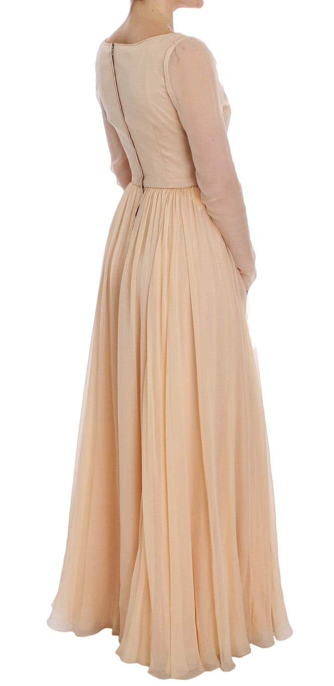 Dolce & Gabbana Elegant Beige Silk Full Length Sheath Dress - Elegance Online Limited