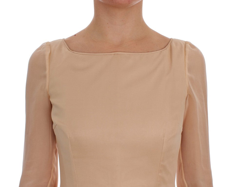 Dolce & Gabbana Elegant Beige Silk Full Length Sheath Dress - Elegance Online Limited
