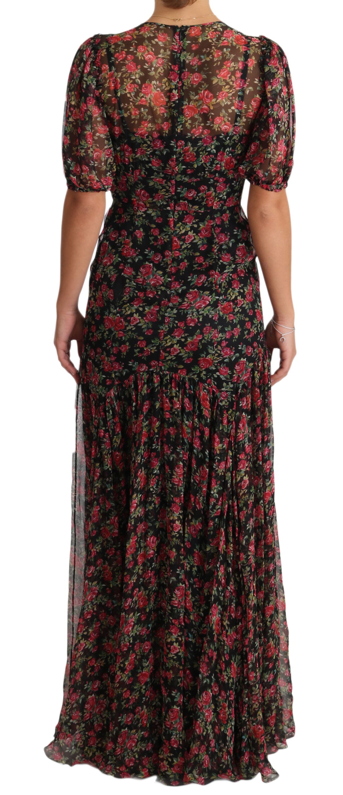 Dolce & Gabbana Elegant Black Silk Floral A-Line Gown - Elegance Online Limited