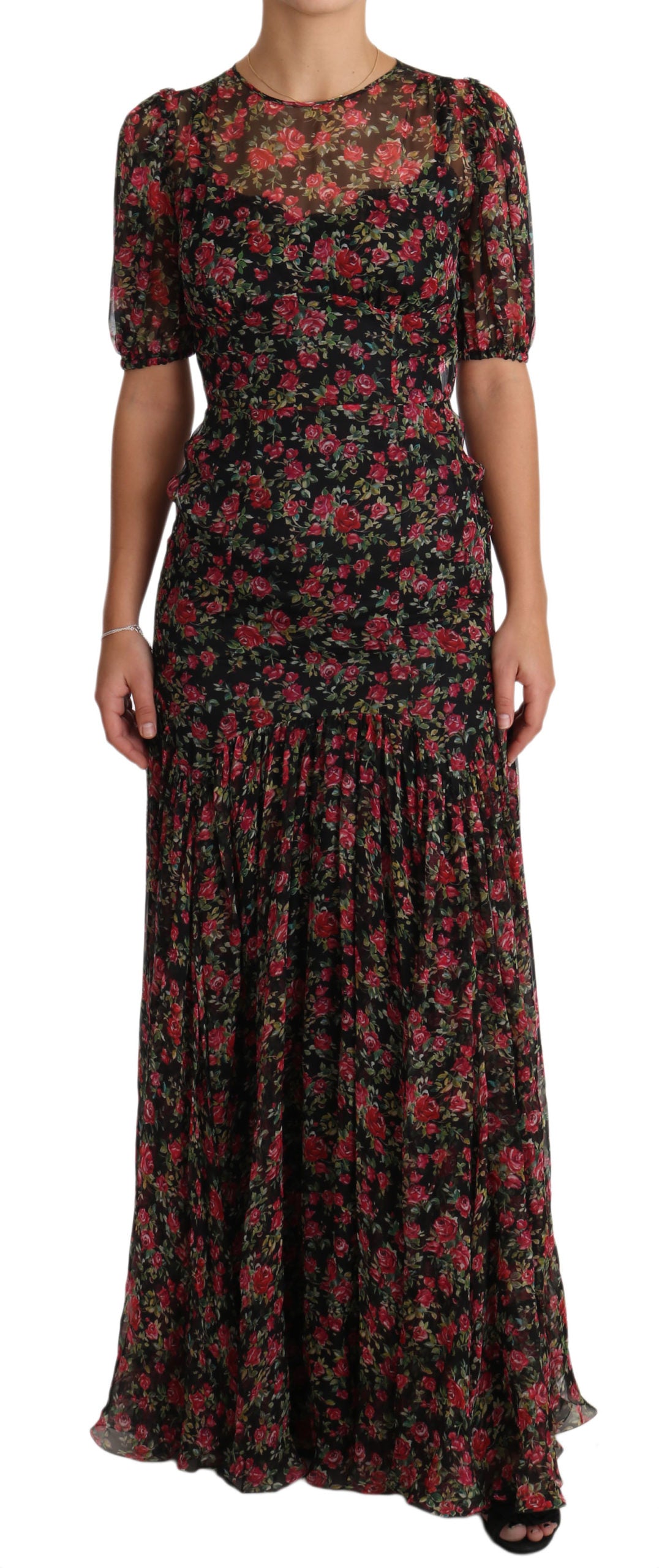Dolce & Gabbana Elegant Black Silk Floral A-Line Gown - Elegance Online Limited