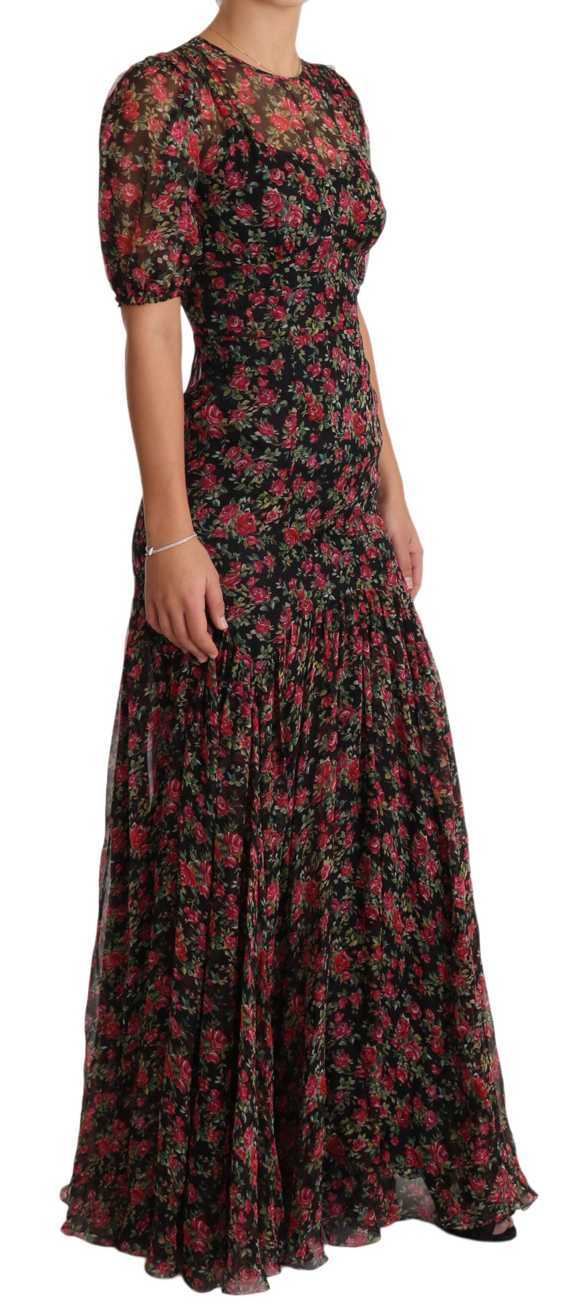 Dolce & Gabbana Elegant Black Silk Floral A-Line Gown - Elegance Online Limited