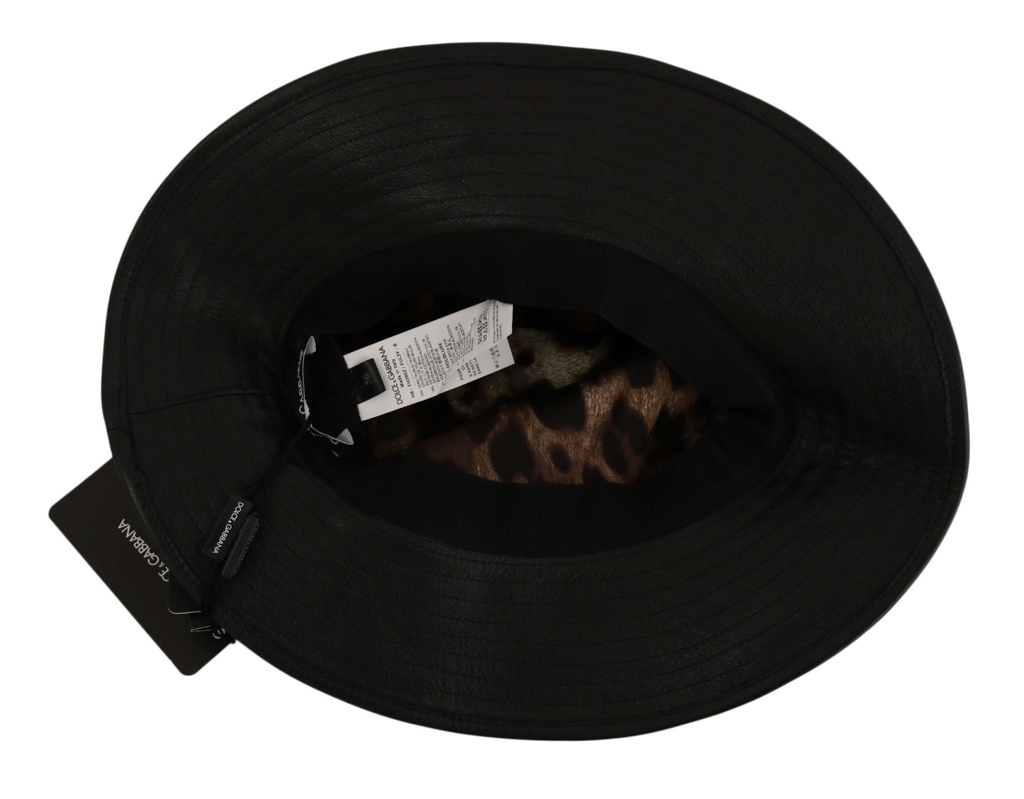 Dolce & Gabbana Elegant Black Leather Cloche Cap - Elegance Online Limited