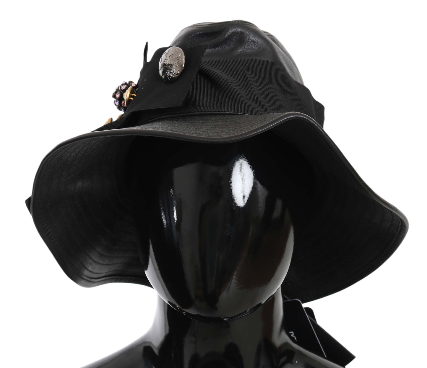 Dolce & Gabbana Elegant Black Leather Cloche Cap - Elegance Online Limited