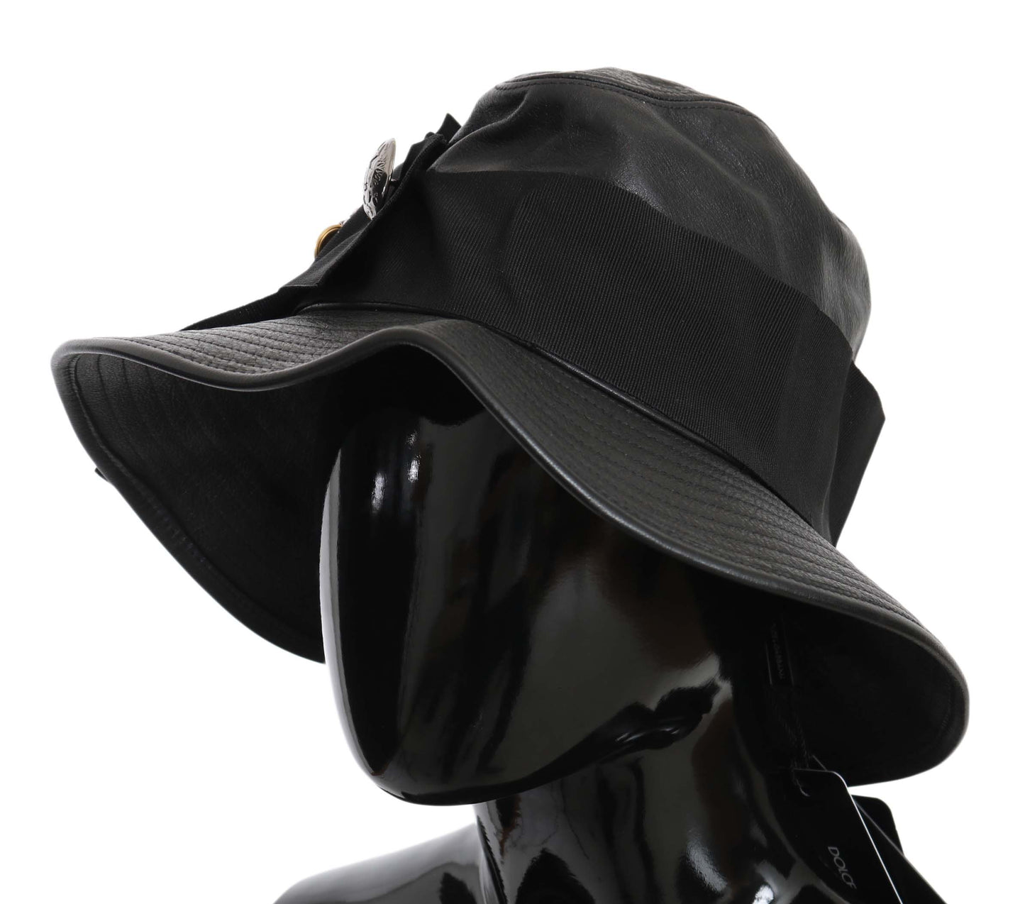 Dolce & Gabbana Elegant Black Leather Cloche Cap - Elegance Online Limited