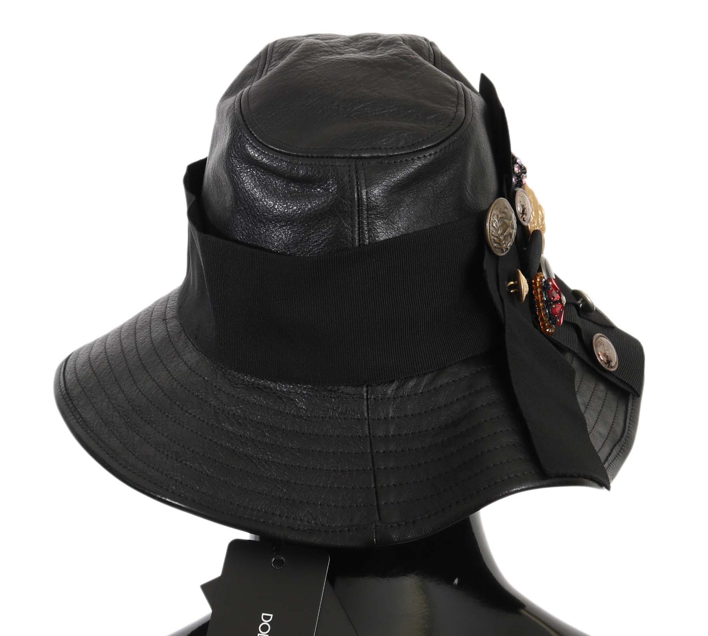 Dolce & Gabbana Elegant Black Leather Cloche Cap - Elegance Online Limited