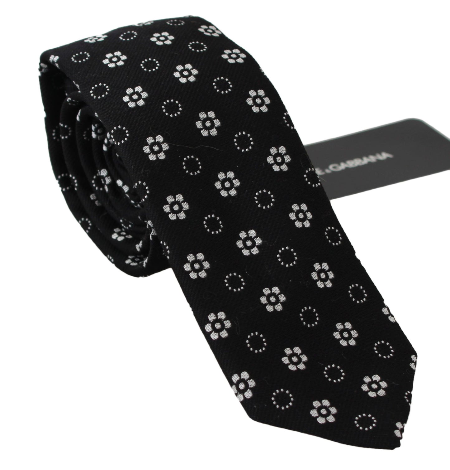 Dolce & Gabbana Elegant Black Floral Silk Necktie - Elegance Online Limited