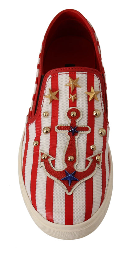 Dolce & Gabbana Stripe Print Studded Loafers
